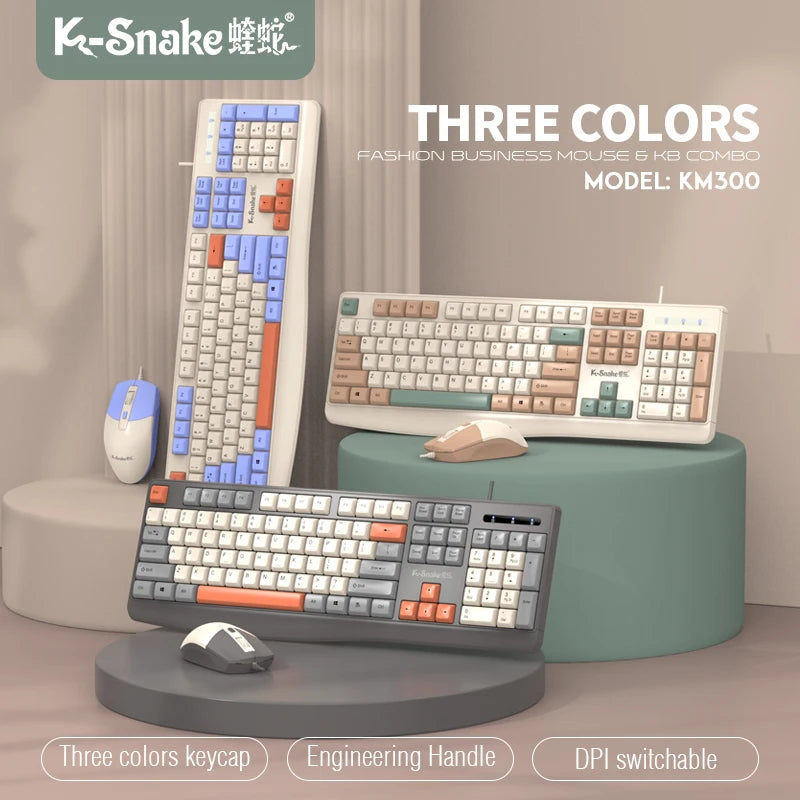 ksnake KM300 Wired Keyboard Mouse Set USB Laptop/Desktop Computer Office Typing Business Keyboard Mouse
